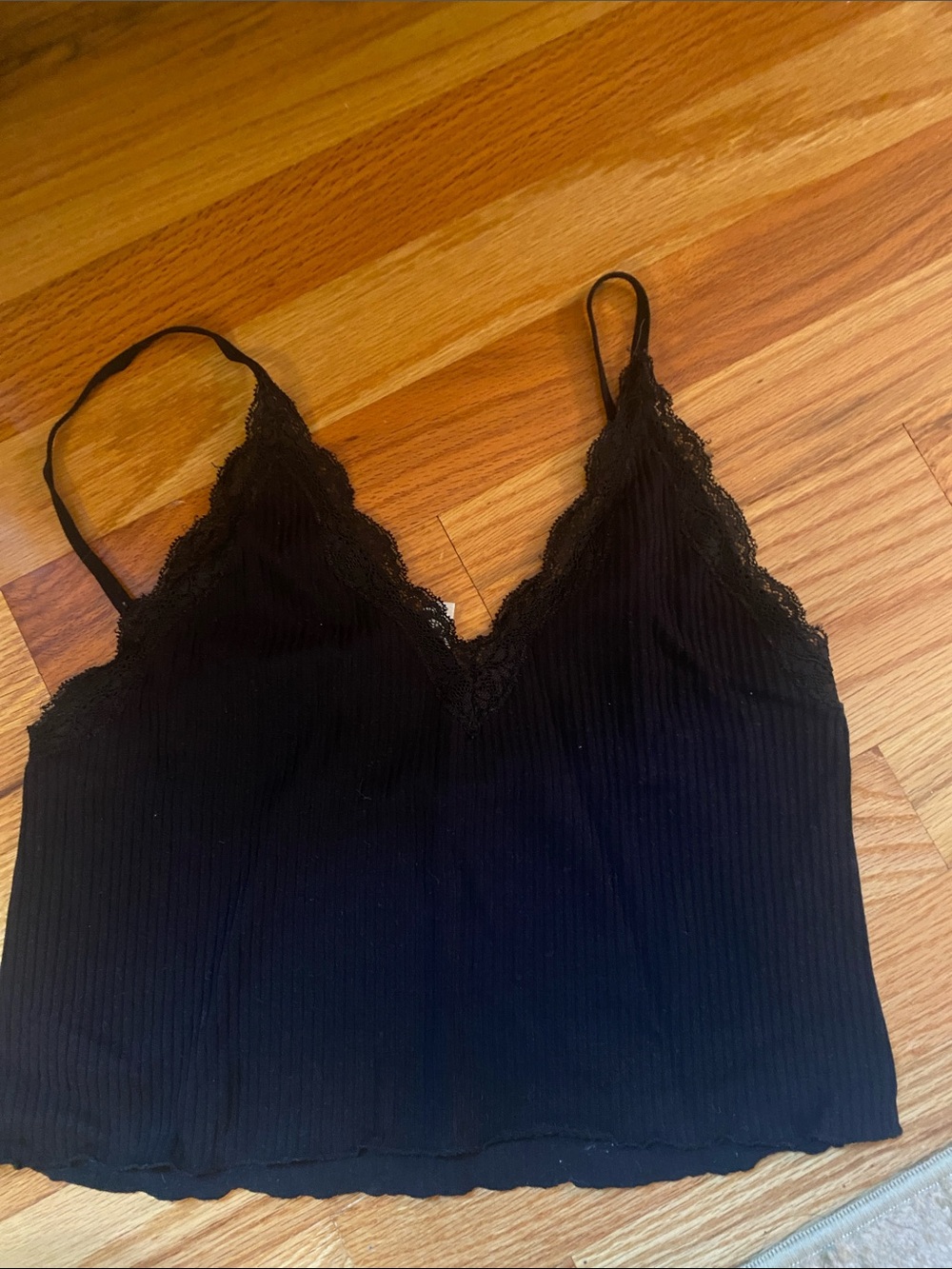 Love Tree Black Ribbed Lace Trim Cami